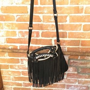 Black leather fringe purse / crossbody